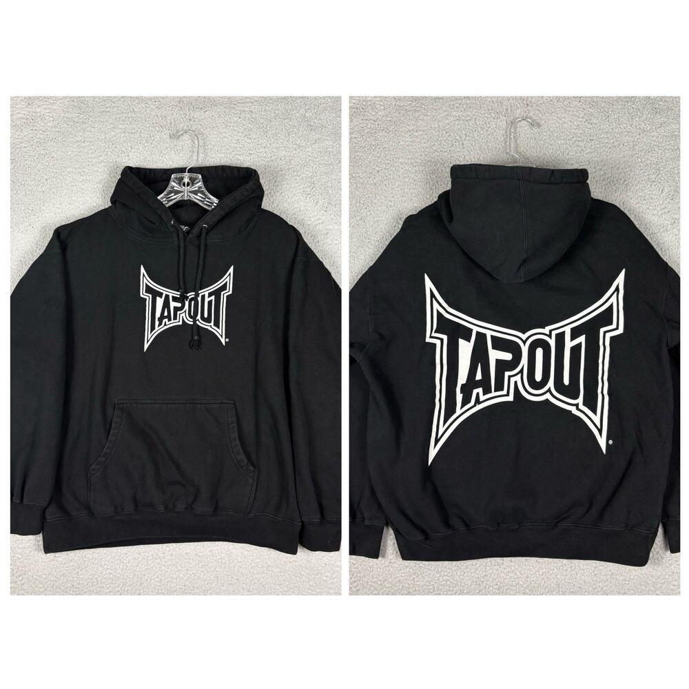Vtg Tapout Hoodie Men’s Large Black Logo Grunge MMA Biker Y2K Streetwear
